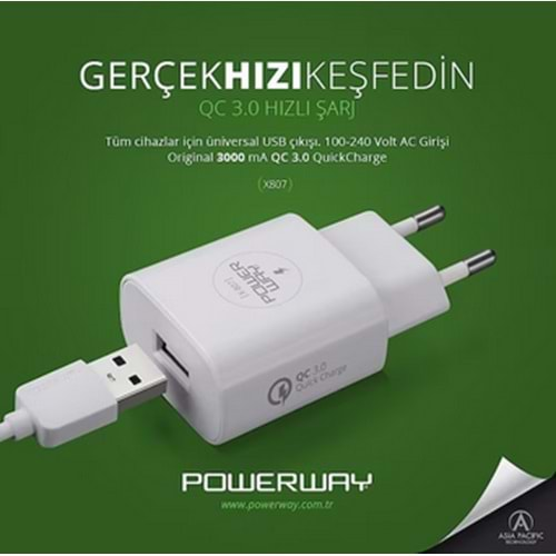 POWERWAY X807 5V 3000mA QUNİCK CHARGE MICRO USB ŞARJ CİHAZI