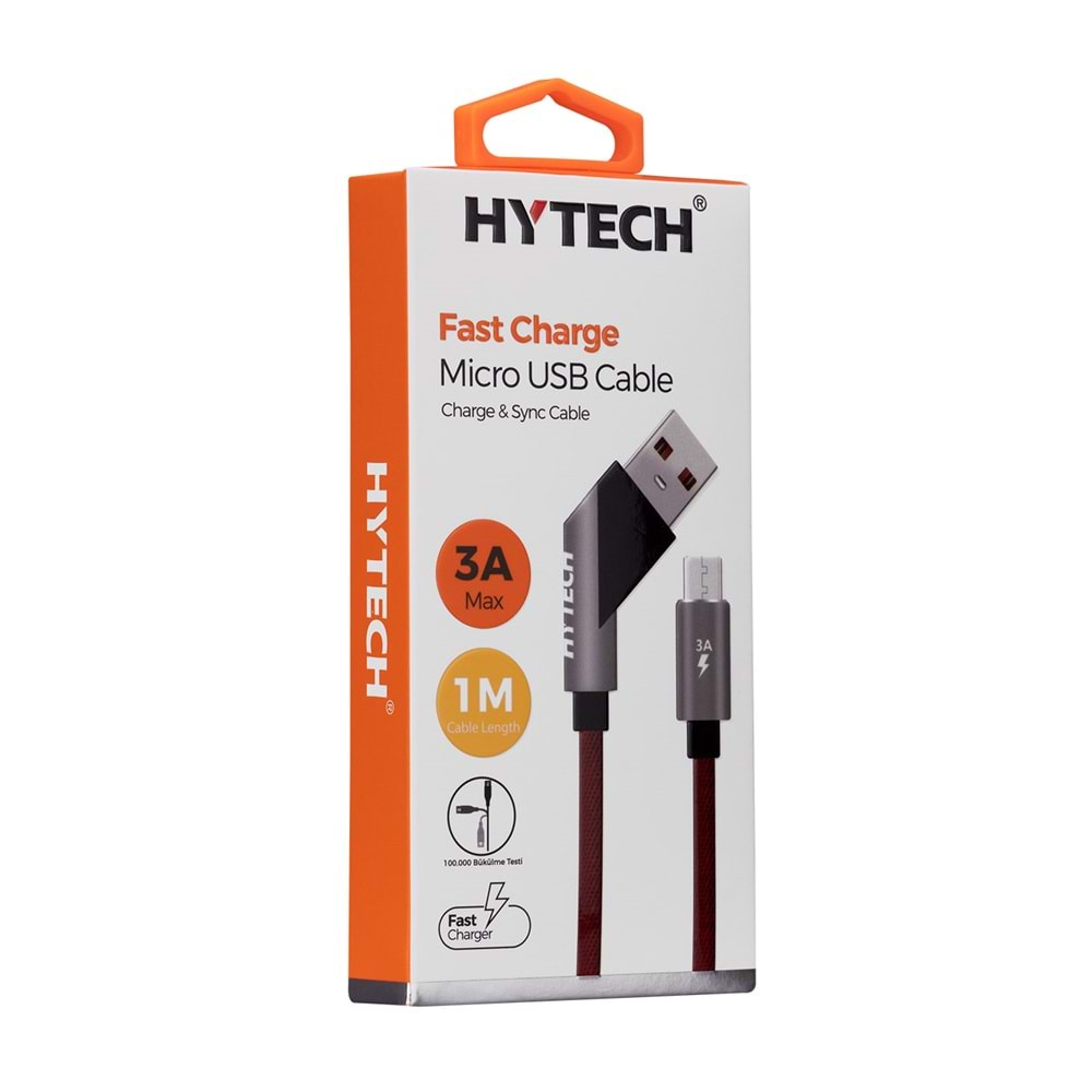 HYTECH HY-X215 3A MİCRO USB 1m Siyah/kırmızı Data+SARJ KABLOSU