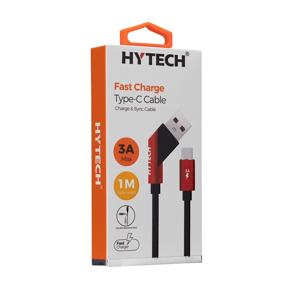 HYTECH HY-X415 3A Type-C 1m siyah/kırmızı DATA+ŞARJ KABLOSU