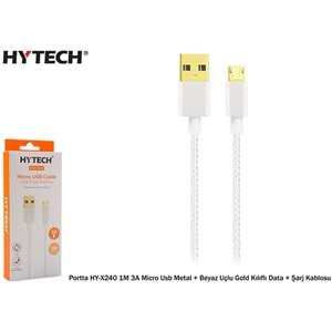 HYTECH PORTTA HY-X240 1m 3A MİCRO USB METAL+GOLD ÜÇLU DATA ŞARJ KABLOSU