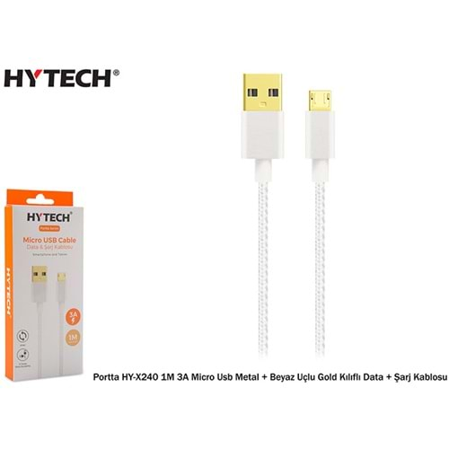 HYTECH PORTTA HY-X240 1m 3A MİCRO USB METAL+GOLD ÜÇLU DATA ŞARJ KABLOSU