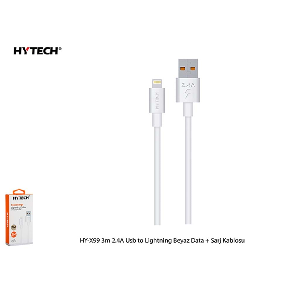 HYTECH HY-X99 3m 2.4A USB to LIGHTNİNG BEYAZ DATA+SARJ KABLOSU