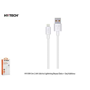 HYTECH HY-X99 3m 2.4A USB to LIGHTNİNG BEYAZ DATA+SARJ KABLOSU