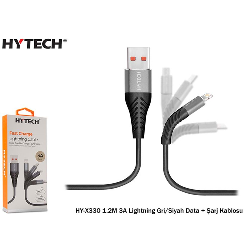 HYTECH HY-X330 1.2M 3A LİGHTNİNG USB Kırmızı/Siyah DATA+ ŞARJ KABLOSU