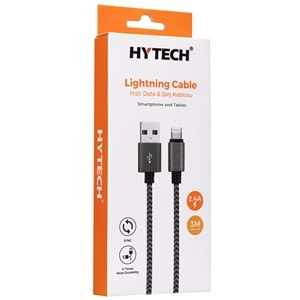 HYTECH HY-X385 2,4A LINGHTNING 3M GRİ/SİYAH ŞARJ KABLOSU