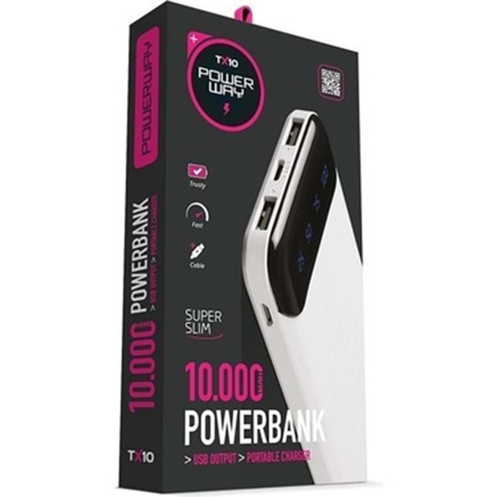 POWERWAY TX10 10000 mAh süper slim ÇİFT USB GİRİŞLİ POWERBANK