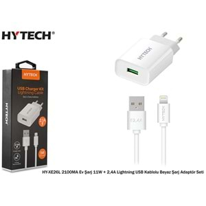 HYTECH HY-XE26L 2100MA EV ŞARJ 11W + 2,4A LİGHTNİNG USB KABLOLU BEYAZ ŞARJ ADAPTÖR SETİ