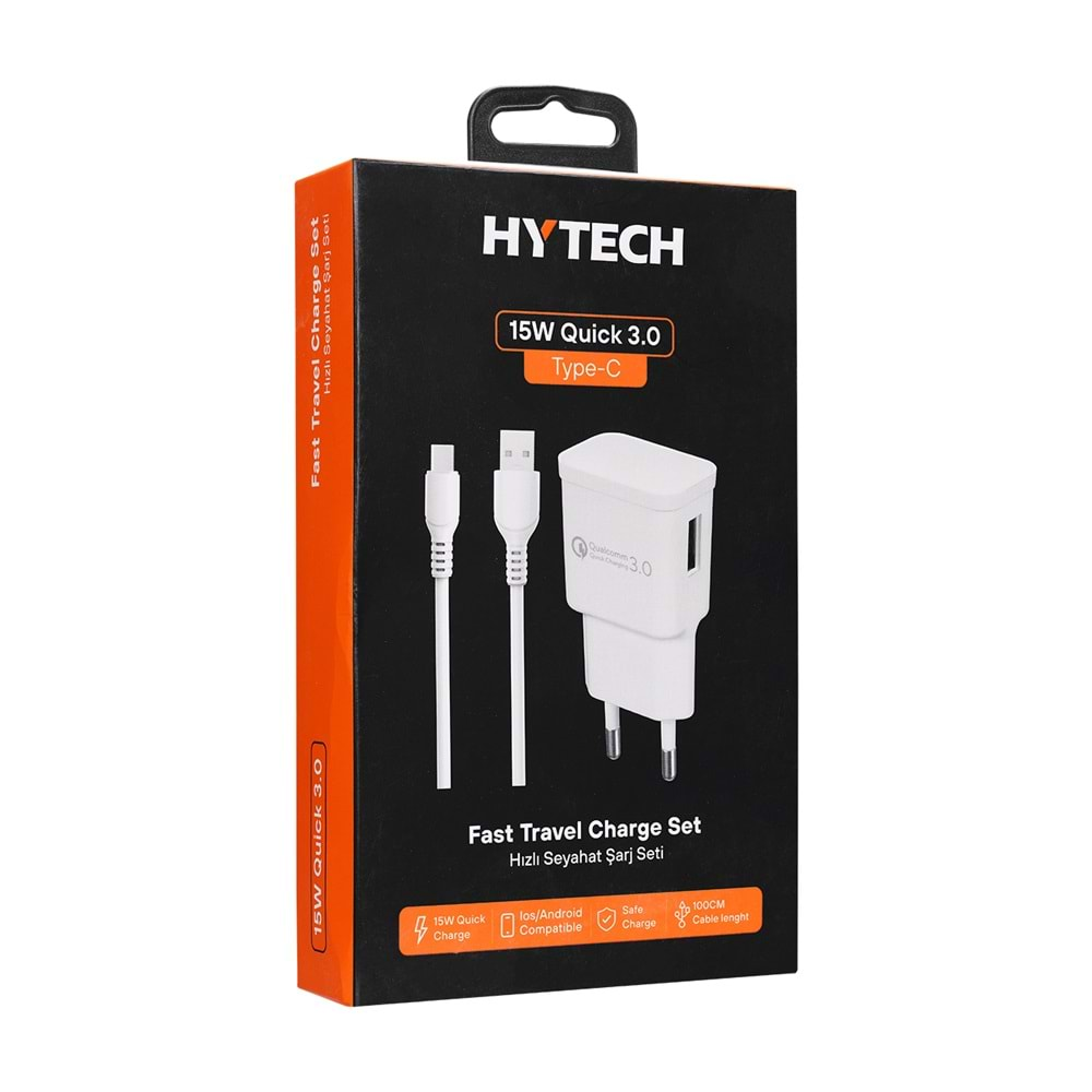 Hytech HY-XT55T 15W Quick 3,0 Type Usb-C Beyaz Kablo + Ev Şarj Adaptör