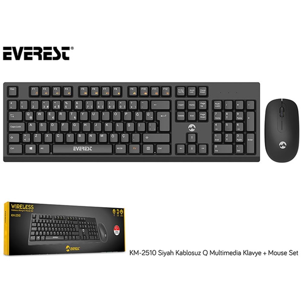 Everest KM-2510 Siyah Kablosuz Q Multimedia Klavye + Mouse Set