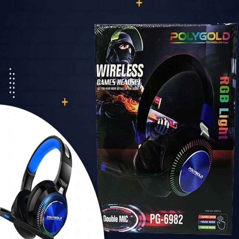 POLYGOLD PG-6982 RGB 9D IŞIKLI BLUETOOTHT KULAKÜSTÜ KULAKLIK