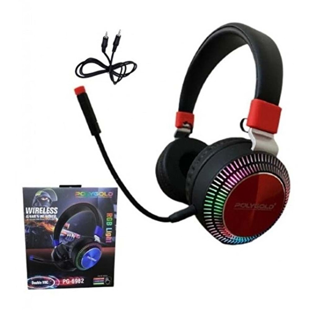 POLYGOLD PG-6982 RGB 9D IŞIKLI BLUETOOTHT KULAKÜSTÜ KULAKLIK