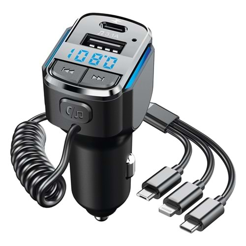 Hytech HY-XCB50 USB 5V 3.1A LED Ekran USB Siyah 3 İn 1 Şarj Kablolu Bluetooth Fm Transmitter