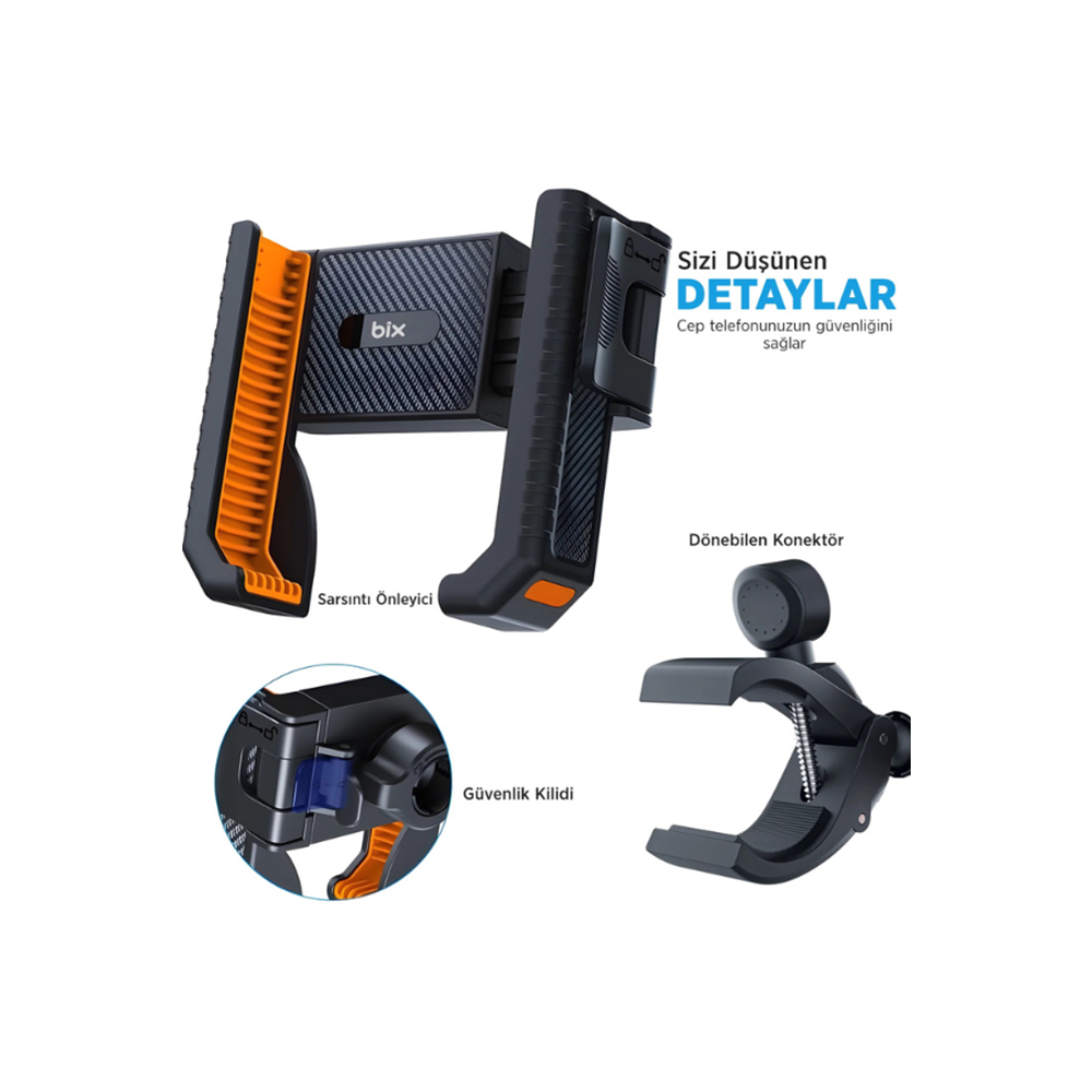 Bix BPH01 Gidon Bağlantılı Bisiklet Motosiklet için Esnek ABS 4-7.8¨ inç Telefon Tutucu 360° Dönebilen Tasarım