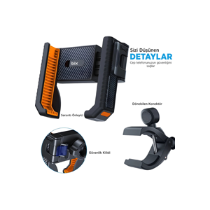 Bix BPH01 Gidon Bağlantılı Bisiklet Motosiklet için Esnek ABS 4-7.8¨ inç Telefon Tutucu 360° Dönebilen Tasarım