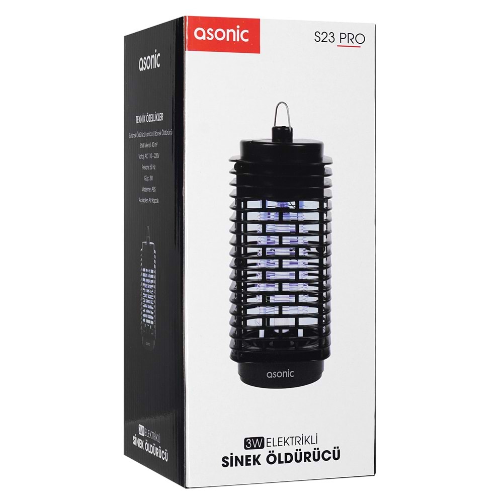 Asonic S23 3W Siyah LED Işıklı Sinek Öldürücü