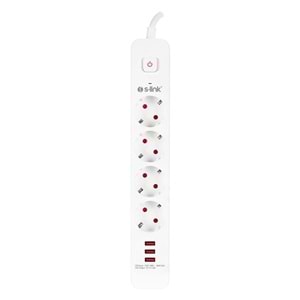 S-link SPG403U 1.5m 1.5mm 100% Bakır 750 Joule 3 Usb 5V2.4A 4lü Anahtarlı Akım Korumalı Priz