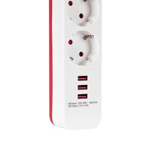 S-link SPG403U 1.5m 1.5mm 100% Bakır 750 Joule 3 Usb 5V2.4A 4lü Anahtarlı Akım Korumalı Priz