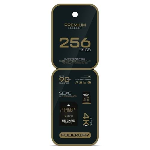 Powerway Premium 256 GB MİCRO SDXC UHS Class 4K Ultra Hızlı Hafıza Kartı + Adaptör