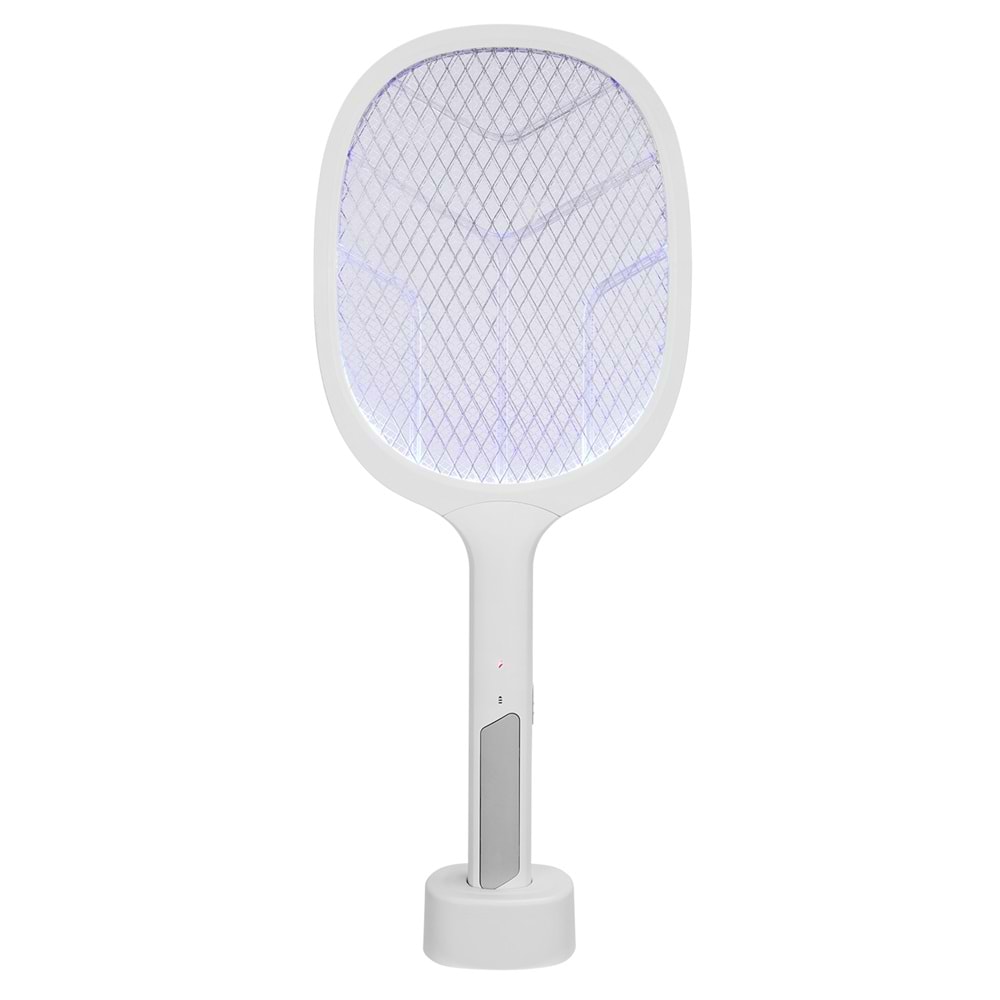 Asonic AS-A25 UV Mavi Işıklı Şarjli Masaüstü Raket Sinek Öldürücü Beyaz/Gri 1200mAh 3000V Çıkış