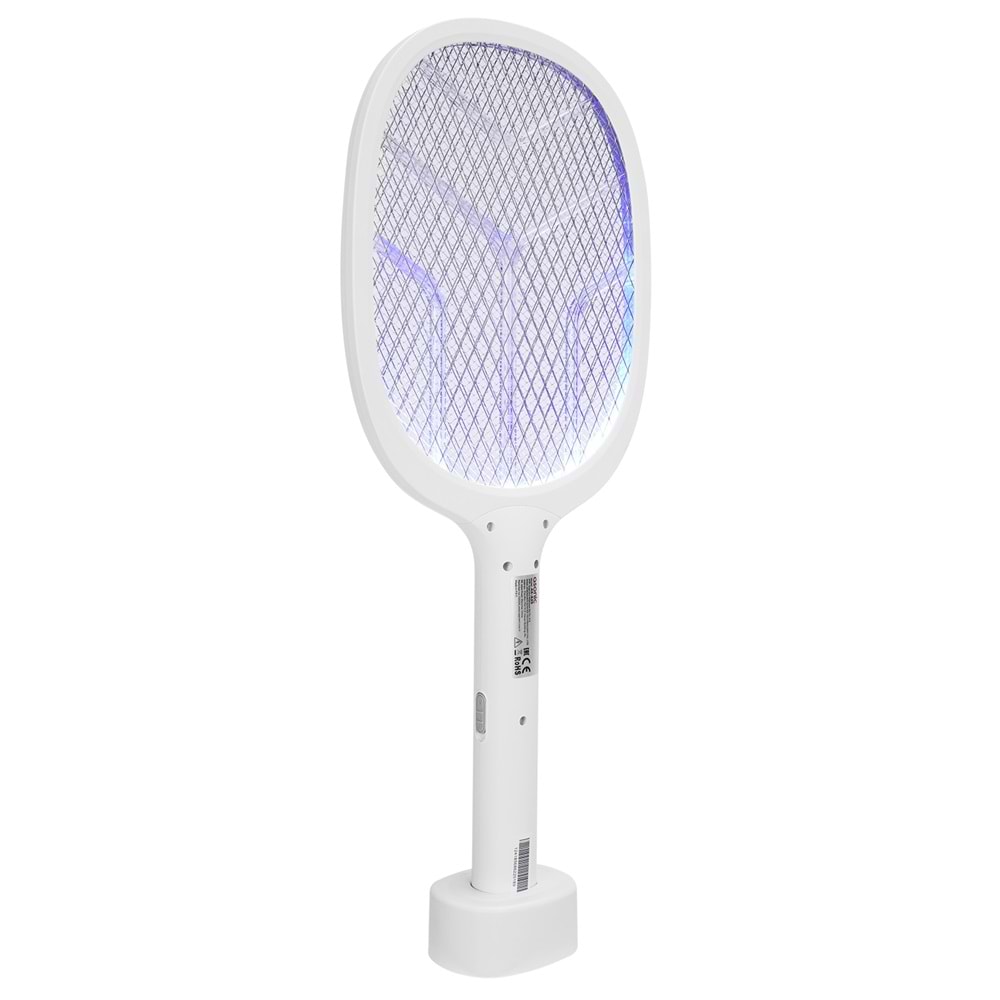 Asonic AS-A25 UV Mavi Işıklı Şarjli Masaüstü Raket Sinek Öldürücü Beyaz/Gri 1200mAh 3000V Çıkış