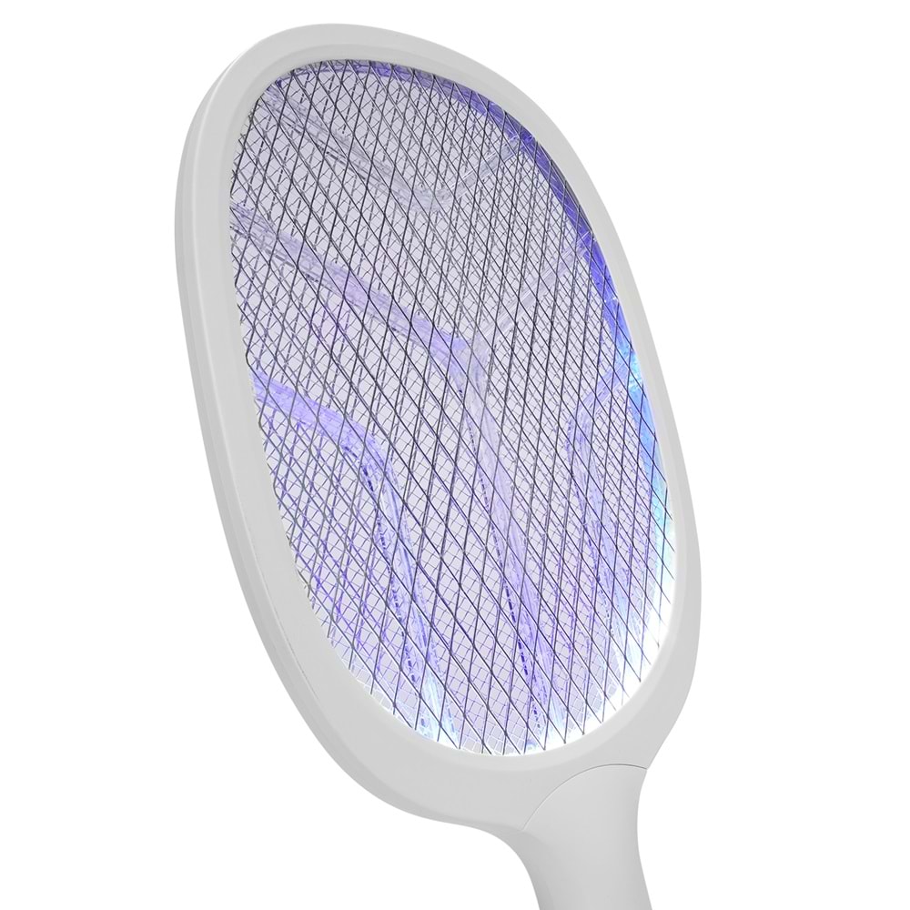 Asonic AS-A25 UV Mavi Işıklı Şarjli Masaüstü Raket Sinek Öldürücü Beyaz/Gri 1200mAh 3000V Çıkış