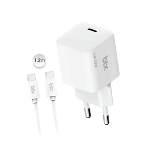 Bix BX1P32G-CW GaN 30W Type-C PD Hızlı Şarj Cihazı ve 1.2 Metre 3A Type-C Kablo Beyaz
