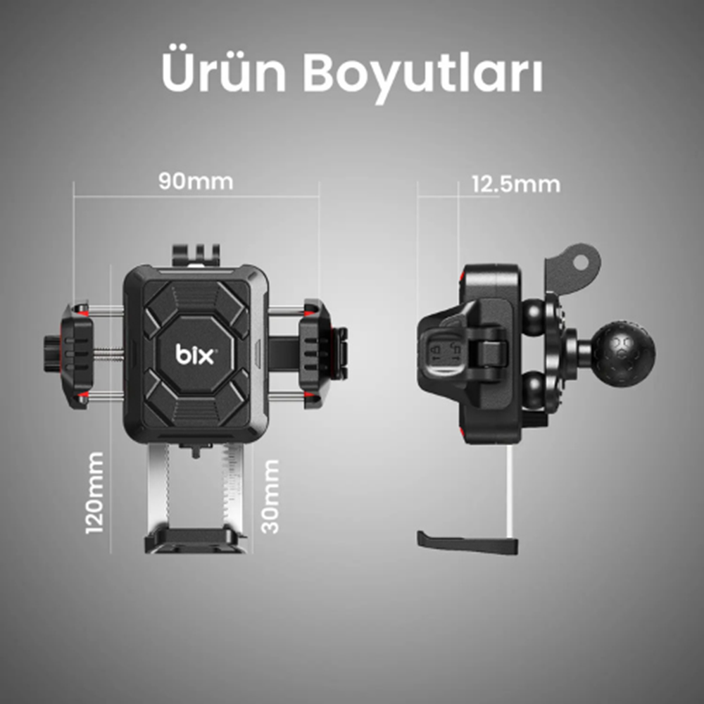 Bix BPH04 Gidon Bağlantılı 360° Derece Ayarlanabilir 4¨-7” Telefonlar ile Uyumlu Handlebar Motosiklet Bisiklet Telefon Tutucu
