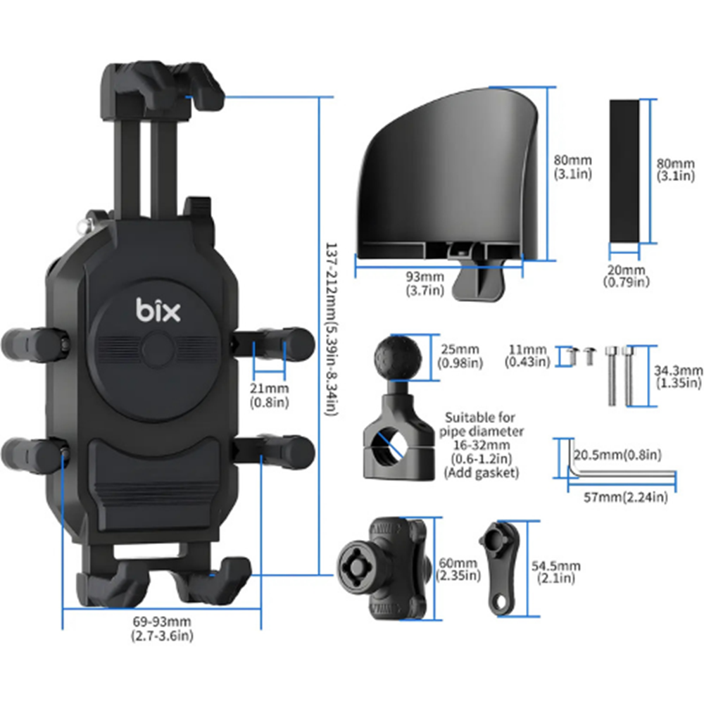 Bix BPH05 Güneş ve Yağmur Korumalı Gidon Bağlantılı 360° Derece Ayarlanabilir Güneşlikli Motosiklet Bisiklet Telefon Tutucu