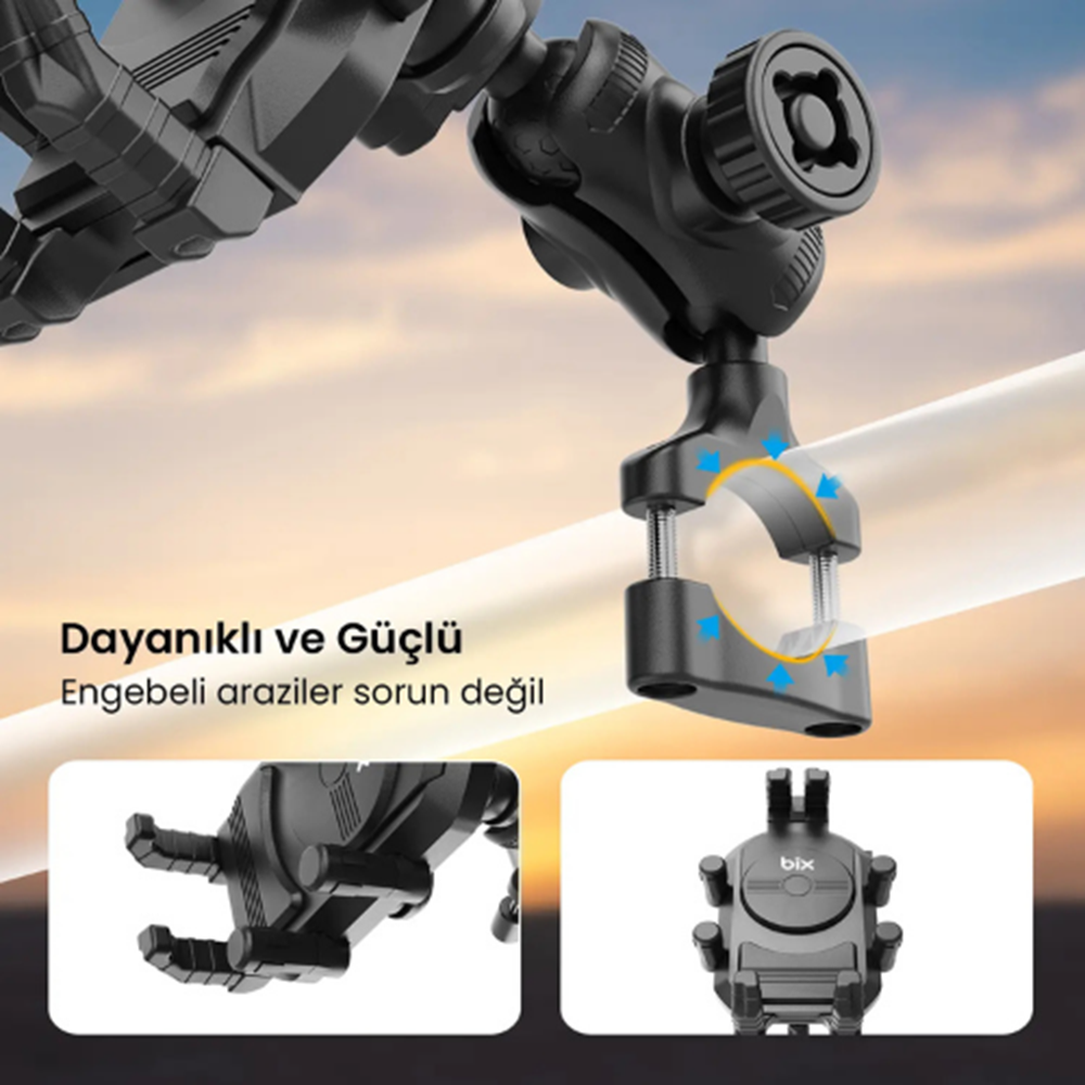 Bix BPH05 Güneş ve Yağmur Korumalı Gidon Bağlantılı 360° Derece Ayarlanabilir Güneşlikli Motosiklet Bisiklet Telefon Tutucu
